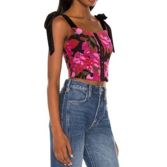 FREE PEOPLE Addie Floral Print Velvet Strap Corset Top - Small - NWT - Picture 2 of 5